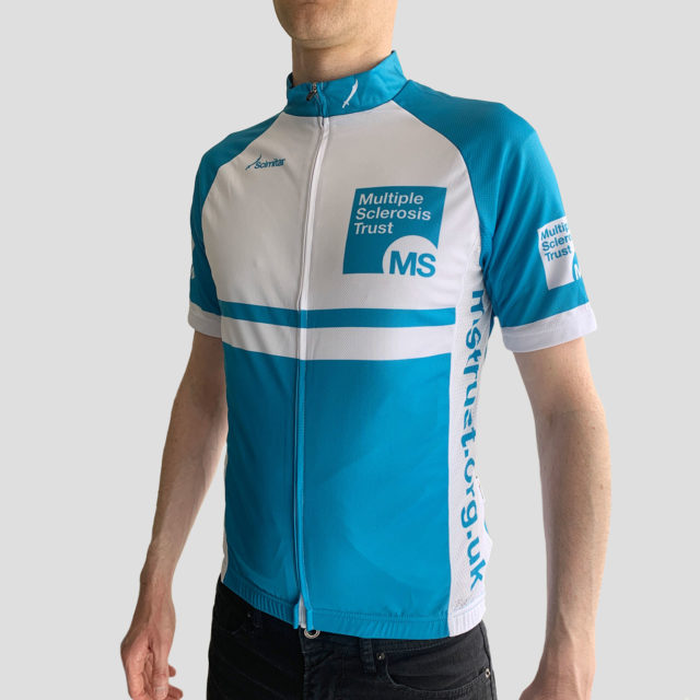 Unisex MS Trust blue cycle t-shirt - side - male model