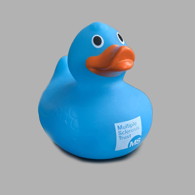 Blue MS Trust rubber duck with orange beak