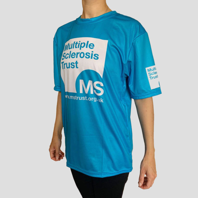 Unisex MS Trust blue breathable t-shirt - side - female model