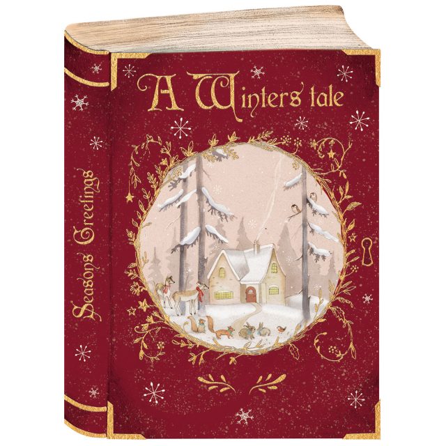 Red book cover with 'A Winter's Tale' written in gold lettering